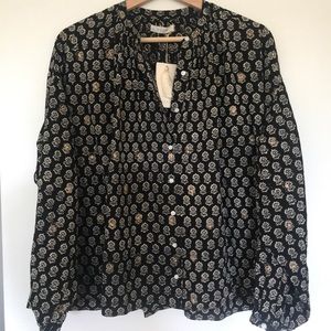 Doen Jane Blouse Black Cream Flower Block Print